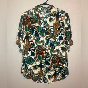 Vintage 90’s ALL OVER ART PRINT RAYON BUTTON UP New Wave Size M Fresh Prince